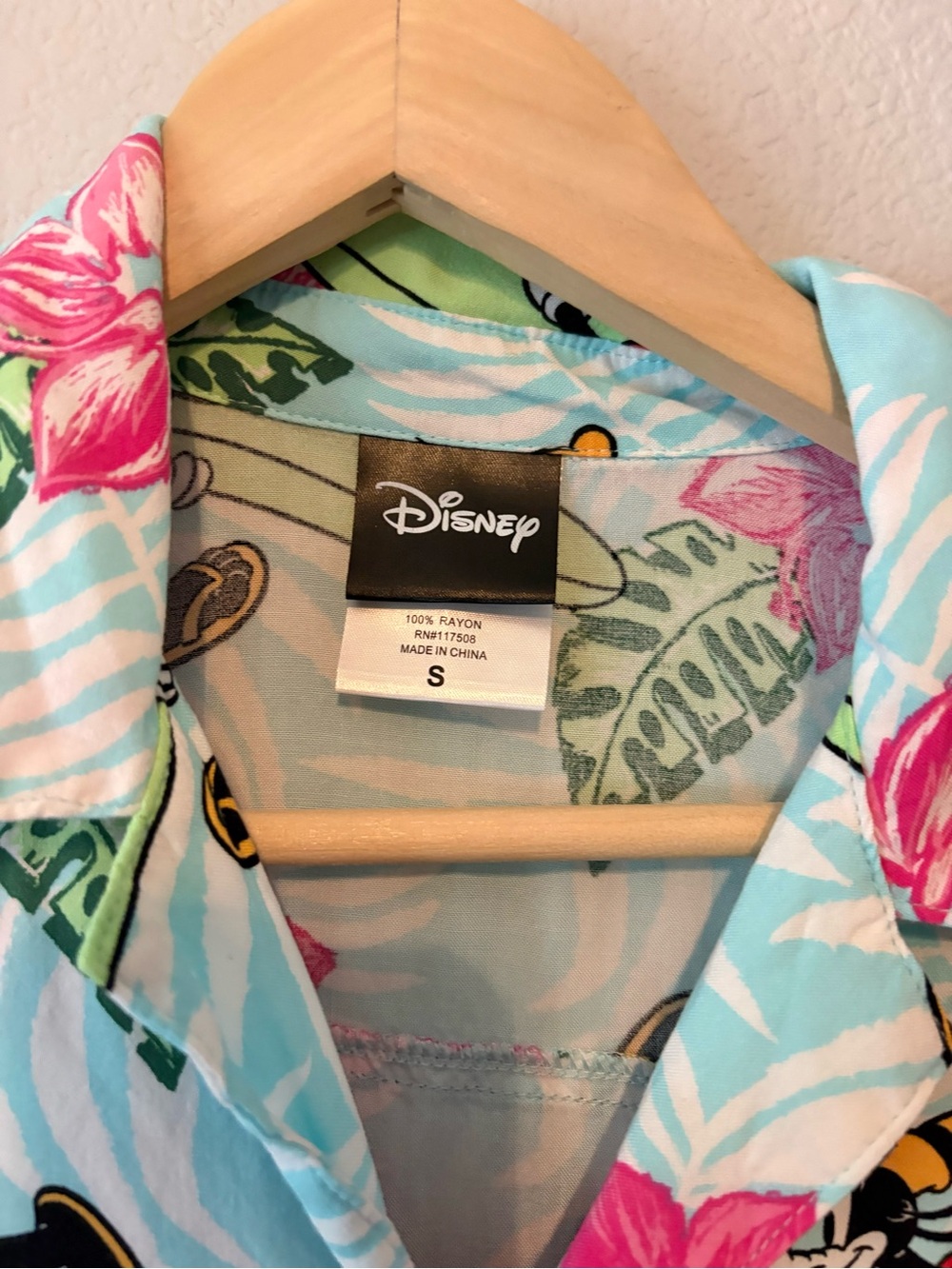 Disney Light Blue & Pink Goofy Surfing Hawaiian Shirt - Picture 2 of 4